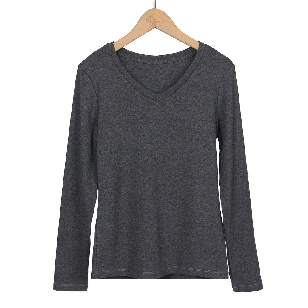 Women's Slim Fit V-Neck Ribbed Long-Sleeve Top for Autumn/Winter