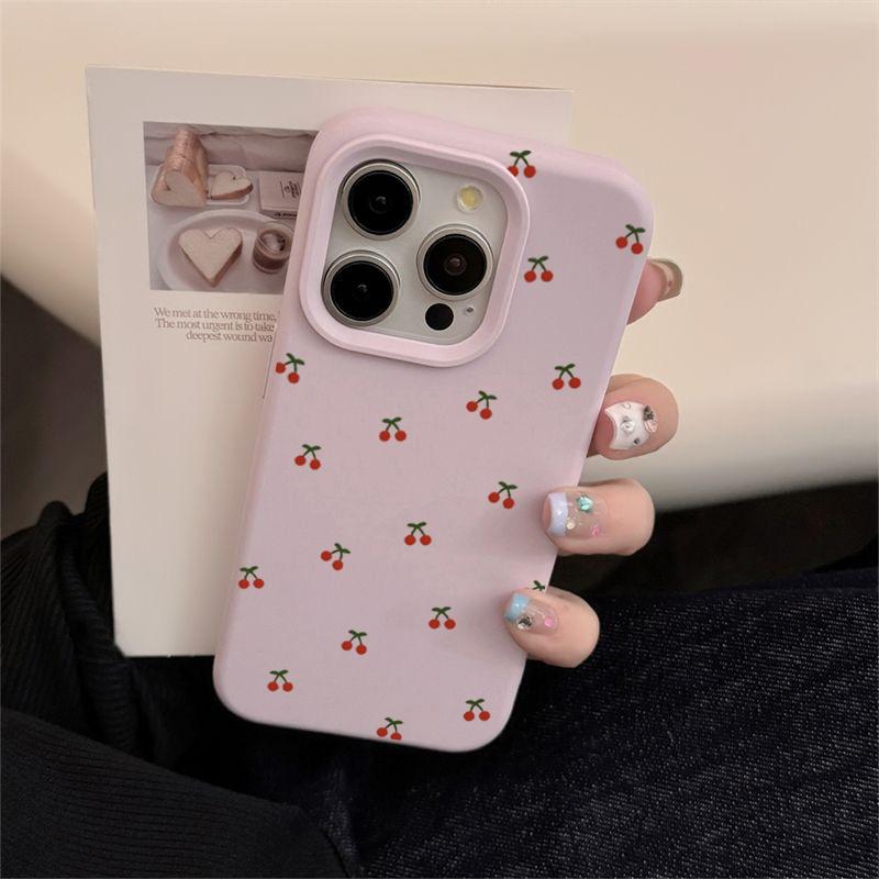 Cute Sweet Full Screen Cherry Phone Case For iPhone 16 15 14 13 12 11 Pro Max 15 16 Plus Shockproof Bumper Soft Silicone Cover