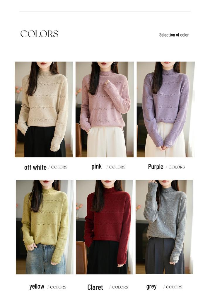 Vintage-Inspired Heavy Crochet High Neck Women's Pullover Sweater, Stylish and Warm Base Layer Top for 2026