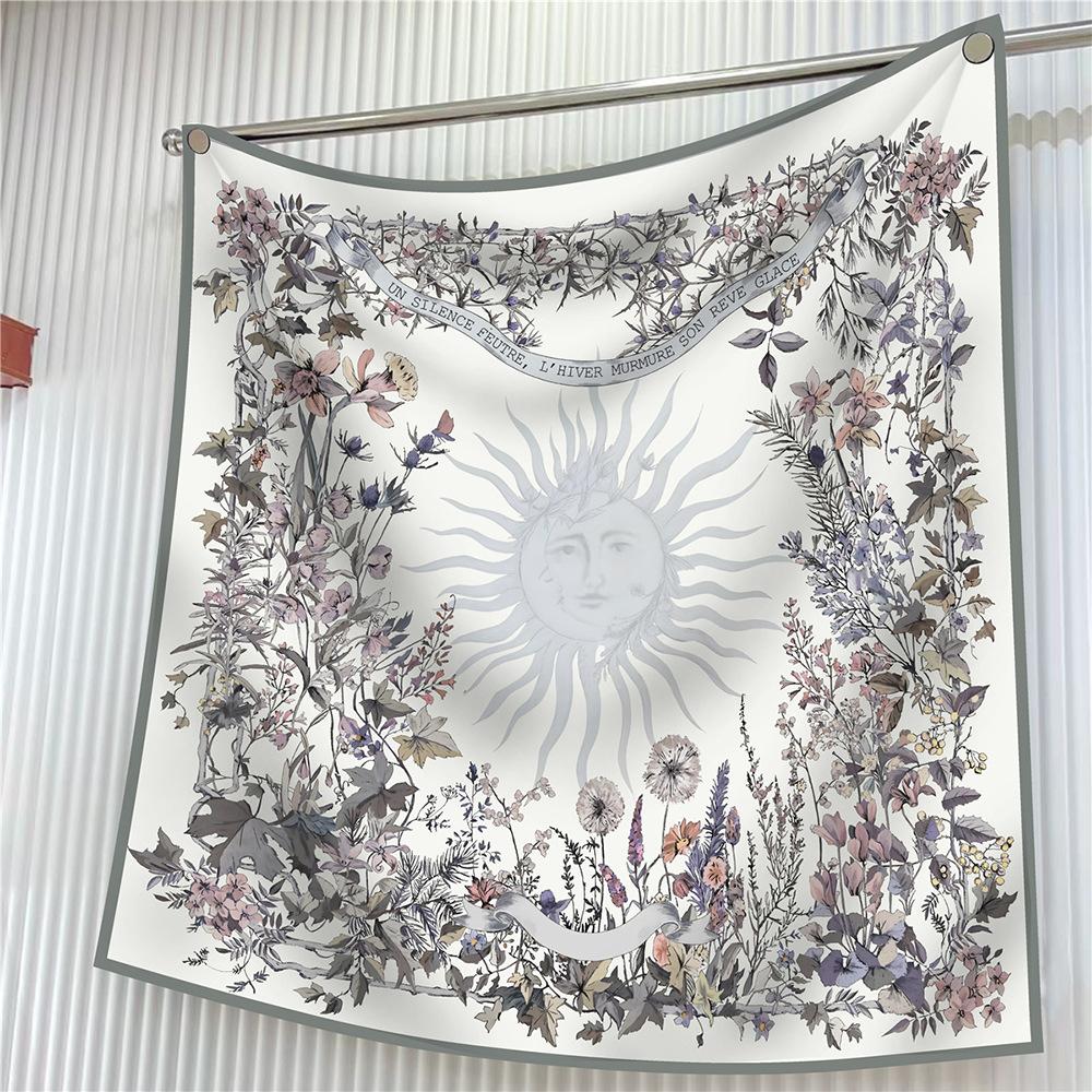 Silk Scarf Women Trees Printed Square Scarves Head Echarpes Silk Foulards Femme Wraps Beach Shawls Bandana Lady Hijabs 90CM