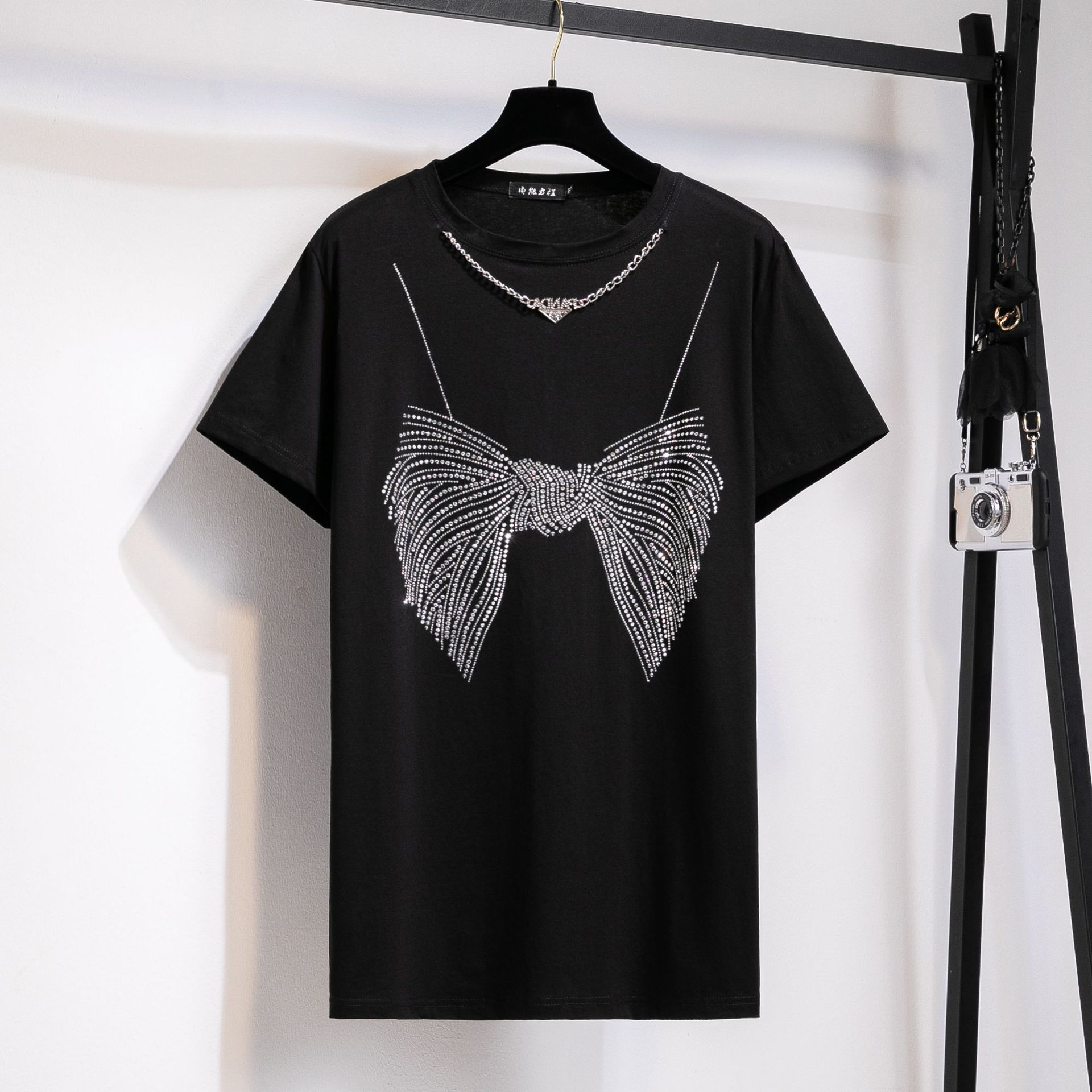 

Женская футболка больших размеров с затенением бедер, модная футболка средней длины с бантом, свободная повседневная футболка с коротким рукавом XXL