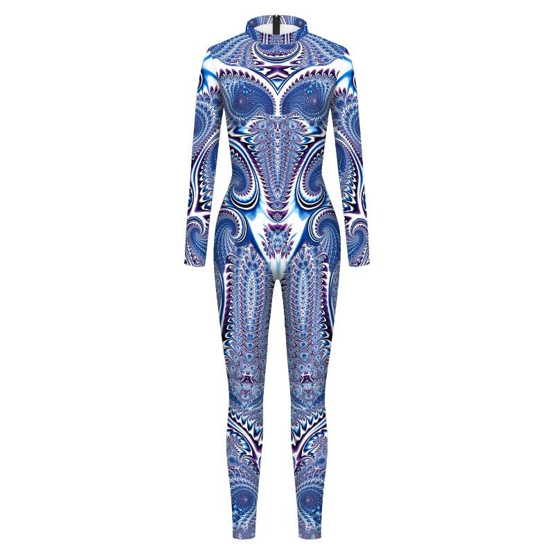 Multicolour Printing Holiday Party Women Adult Ghost Punk Style Cosplay Performance Costume Bodysuits Rompers