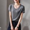 U-neck short sleeved t-shirt for women in summer 2025, fashionable and versatile, slimming solid color casual top