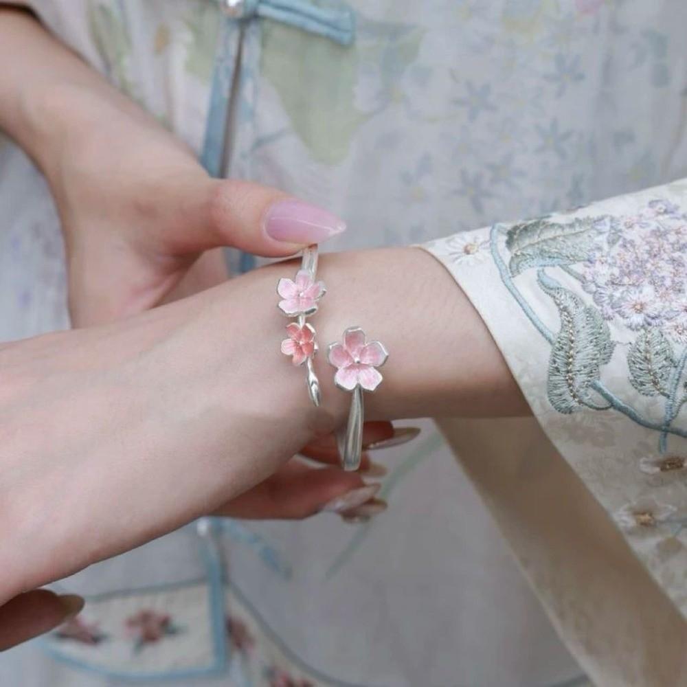 Sweet Pink Cherry Blossom Ring Dainty Flower Bracelet New Open Adjustable Ring  Wedding