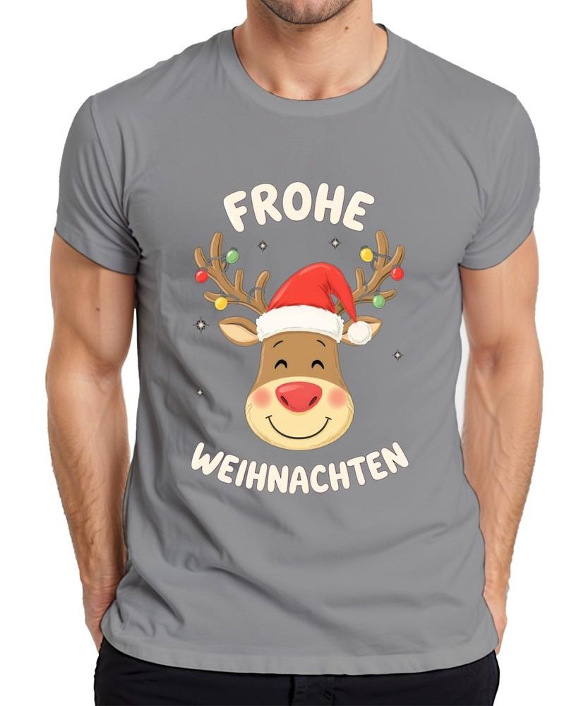 Merry Christmas Reindeer Santa Hat Cartoon Kids Funny Unisexs Tshirt