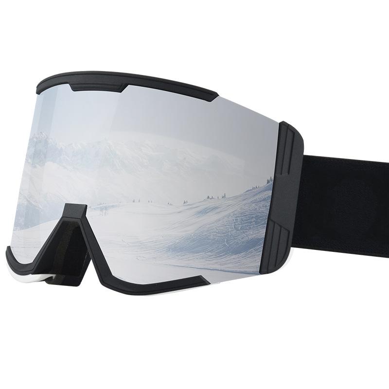 

Double-layer anti-fog snow goggles Ski goggles compatible with prescription glasses, three-layer foam ski goggles Black frame silver piece