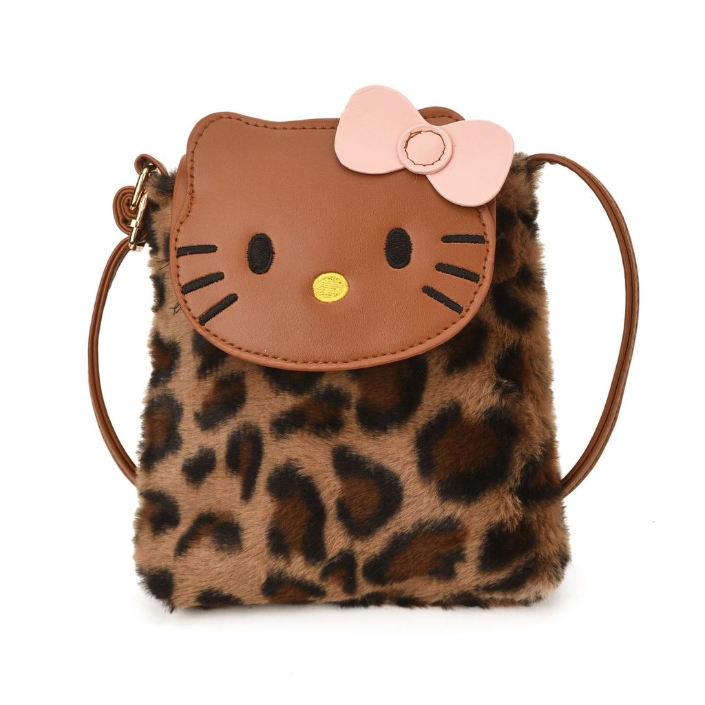 Hello Kitty Fashionable Unisex Nylon Crossbody Bag With Leopard Pattern And Inner Phone Slot For Daily Use