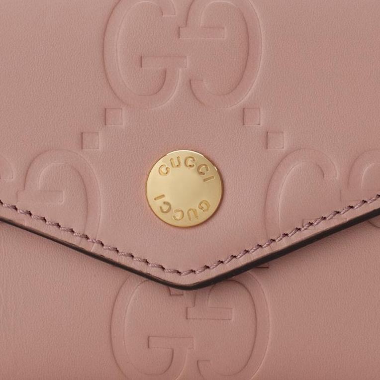 Gucci GG Embossed Dusty Pink Leather Bifold Wallet For Women Daily Use