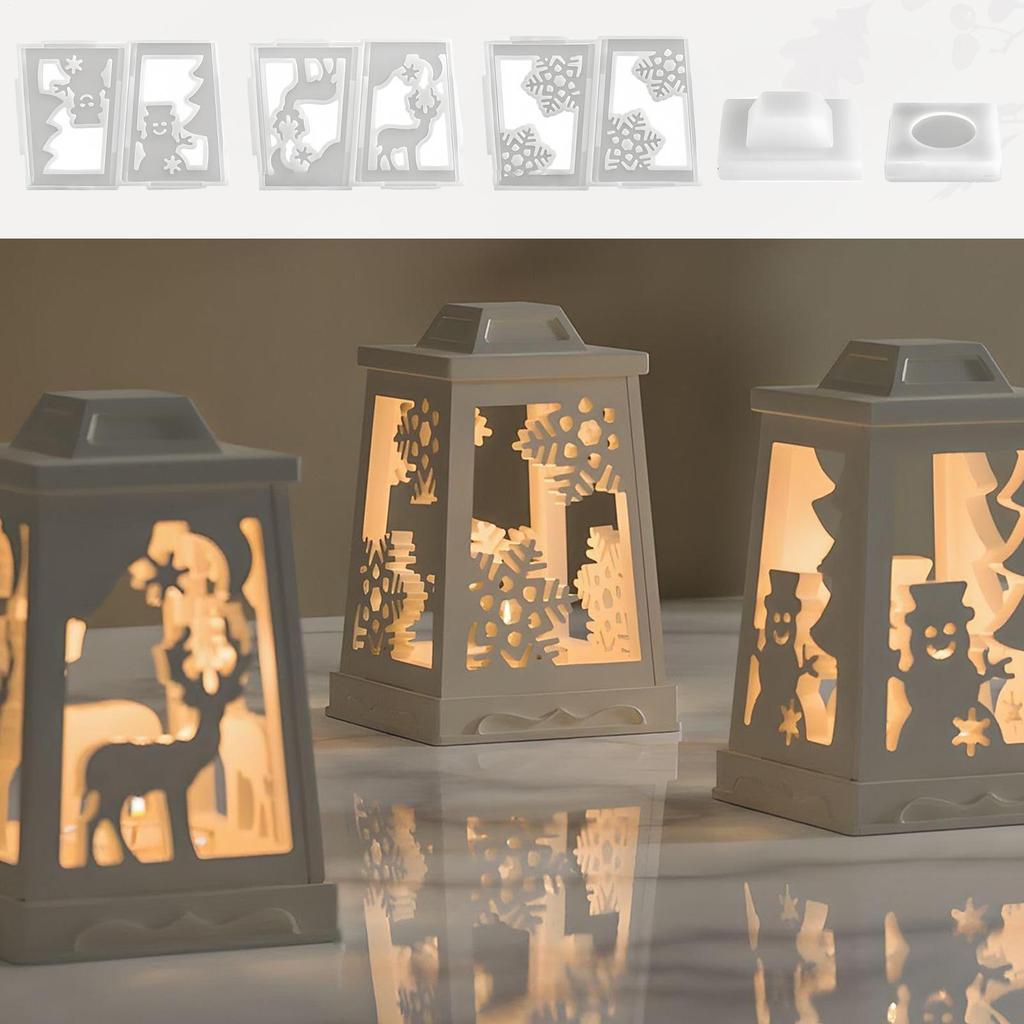 Christmas Lantern Silicone Mold Christmas Reindeer Snowflake Snowman Candle Making Moulds Christmas Candle Holder Gypsum Casting