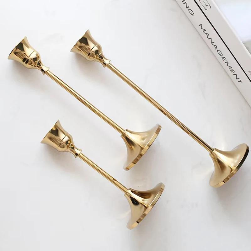 Set of 3 Vintage Elegant Metal and Aluminum Tabletop Candle Holders, Suitable for Wedding Anniversary, Home and Hotel Decoration