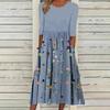 Women Floral Boho Summer Swing Dress Midi Length Flowy Pleated with Pockets Casual Crew Neck Half Sleeve