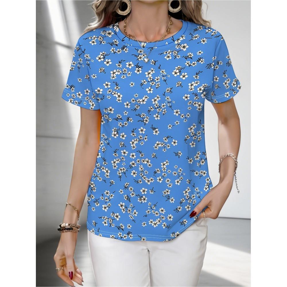 Summer Colorful Creative 3D Pattern T-shirt Fashionable Comfortable Oversized Breathable Leisure Versatile Women's Round Neck Short Sleeved T-shirt