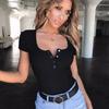 European and American Summer Women's Pure Color Sexy U-neck Pullover Short Sleeved Slim Fit Jumpsuit