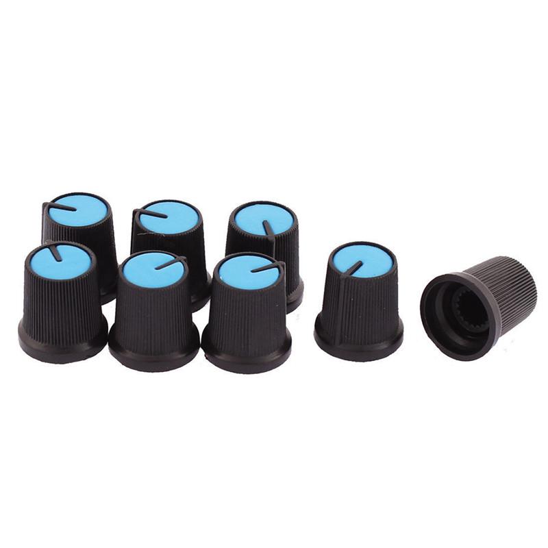 10PCS Black Knob Blue Face Plastic for Rotary Taper Potentiometer Hole 6mm New