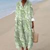 Women's Casual Fashion V-Neck Long Sleeve Textured Print Maxi Dress