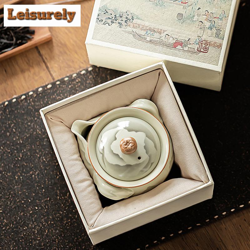 200ml Ru Kiln Treasure Bottle Teapot Japanese Mountain Like Flower Hand Held Pot Tea Making Kettle Tea Ceremony Supplies Gift