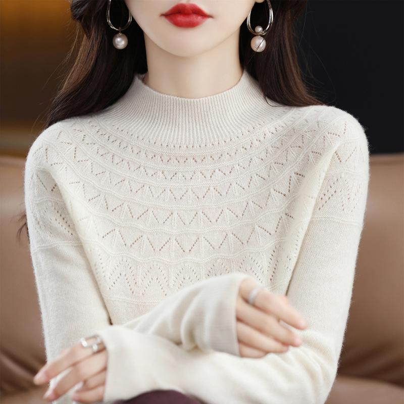 Women's Slim Cashmere Wool Sweater: Autumn/Winter Half-High Collar, Thick Seamless Knit Trend