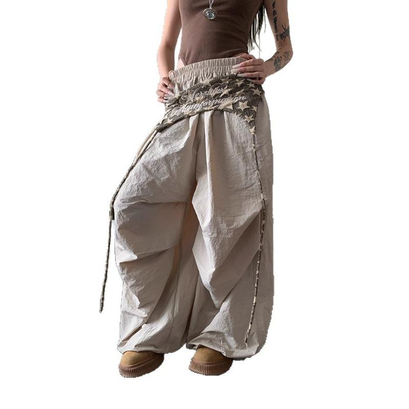 Stacked Design Straps Paratrooper Pants Women's Spring Summer Loose Casual Pleated Wide-leg Pants Jazz Dance Pants