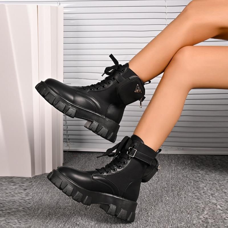 Women's New Lace-Up Round Toe Platform Short Boots Bag Boots Women's British Style Fashion Martin Boots