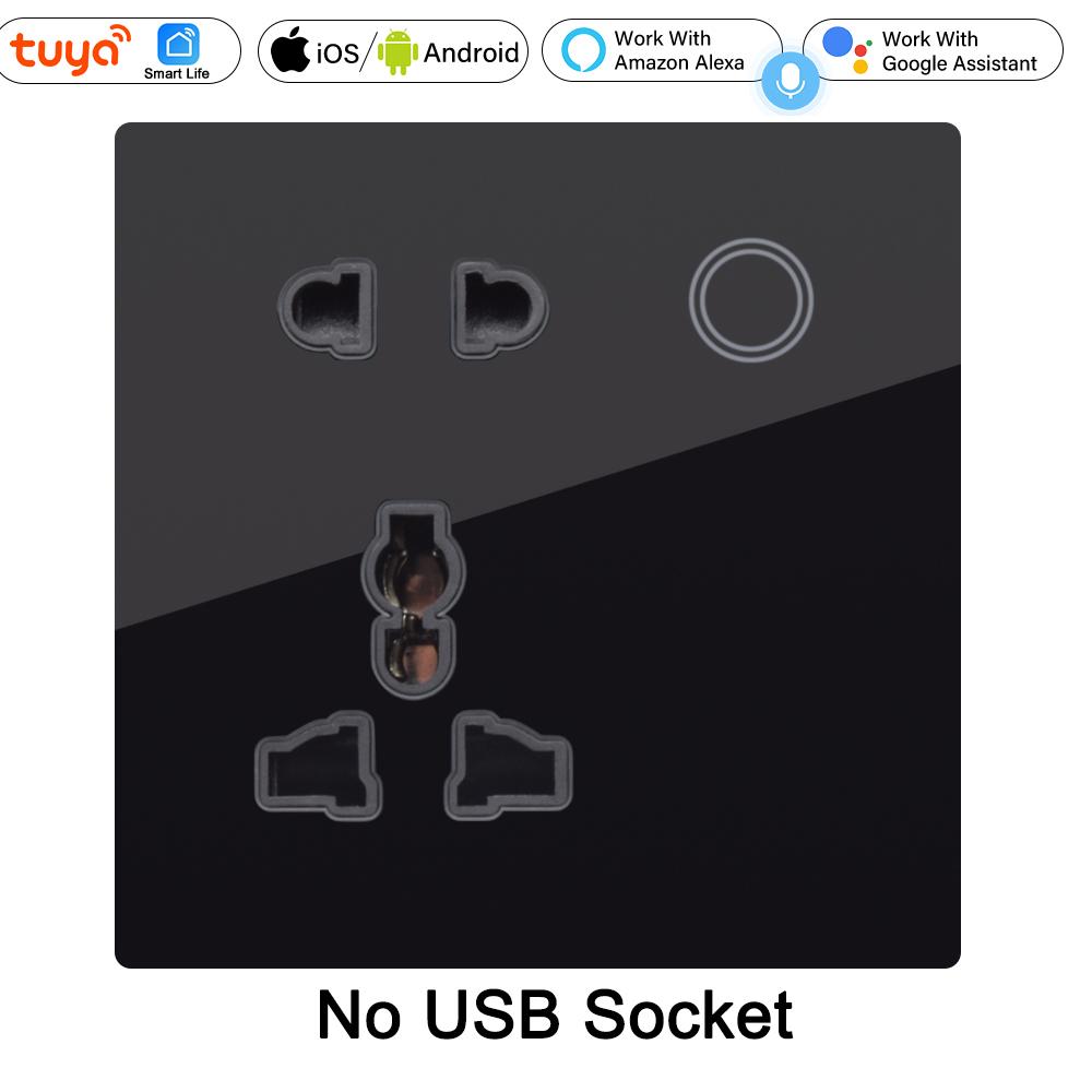 

Customized Smart WiFi Wall Socket UK UN Tempered Glass Panel Home Power Outlet Touch Switch Wireless Remote Control Alexa Google чорний