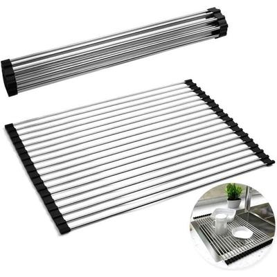 Dish Drainer - Roll Up - Stainless Steel - Silicone - 47 X 33 Cm - Black