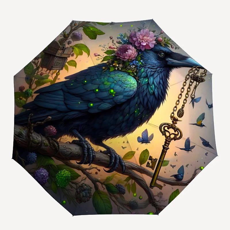 

1PC Raven Key Artwork Automatic Open/close, All-Season Portable Folding Umbrella for Women & Men yy250919136