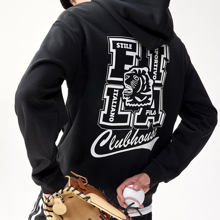 Fila Fusion Graphic Print Loose Fit American Hoodie Men hoodies Deep-Black T11M142214F-BK