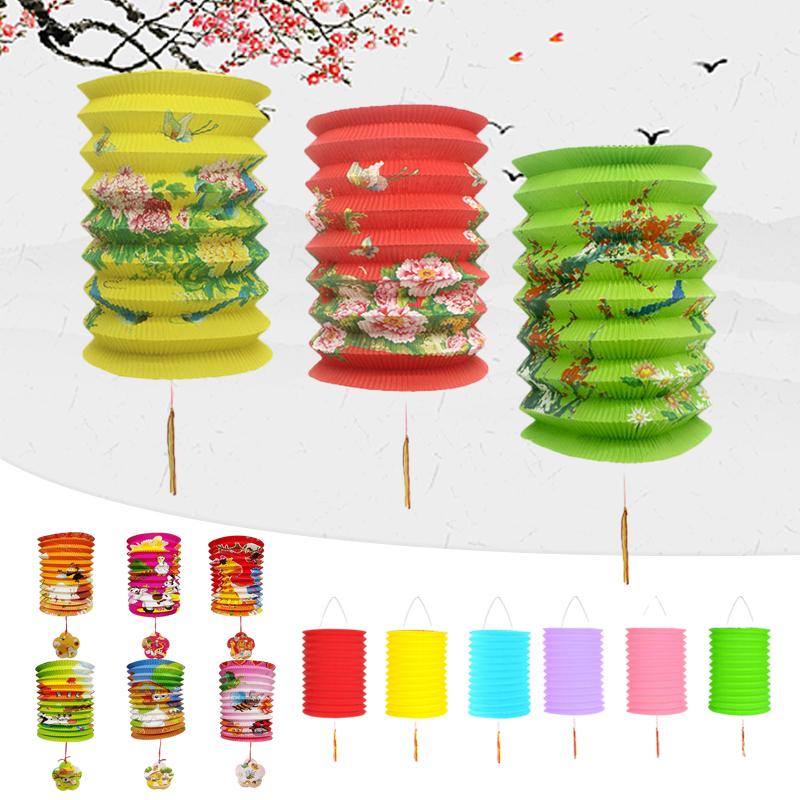 10/12Pcs Chinese Style Traditional Mid-Autumn Festival Hanging Paper Lantern Organ Design Spring Festival Decor New Year Lantern