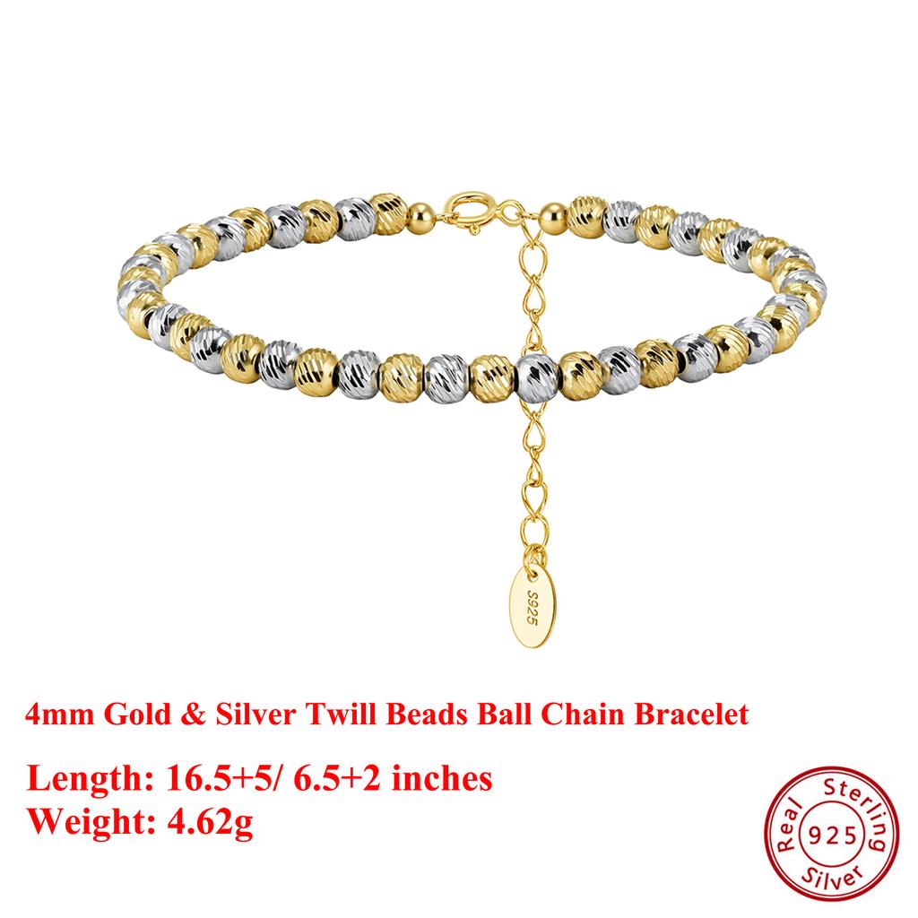EFFIE QUEEN 925 Sterling Silver Simple Beads Bracelet Fashion Chunky 4mm Ball Beads Chain Bracelet Stackable Jewelry Gift GAB04