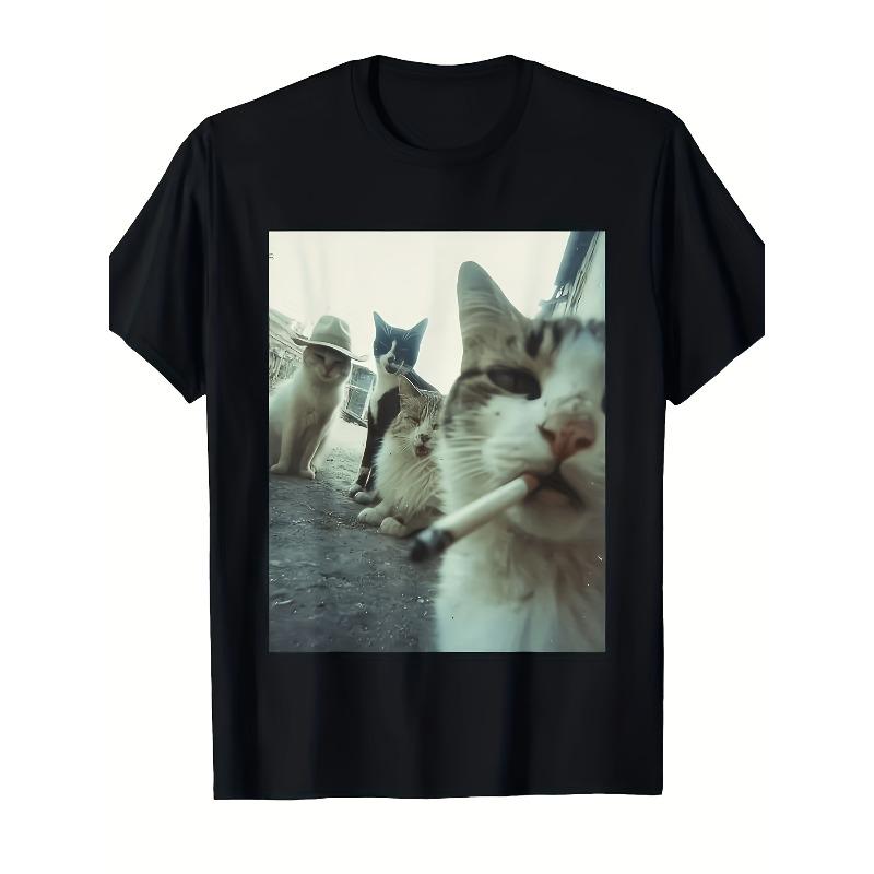 Interesting Smoking Cat Enthusiast Tshirt With Tabby Cat Smoking And Smoking Tabby Cat Pattern Humorous Retro Design