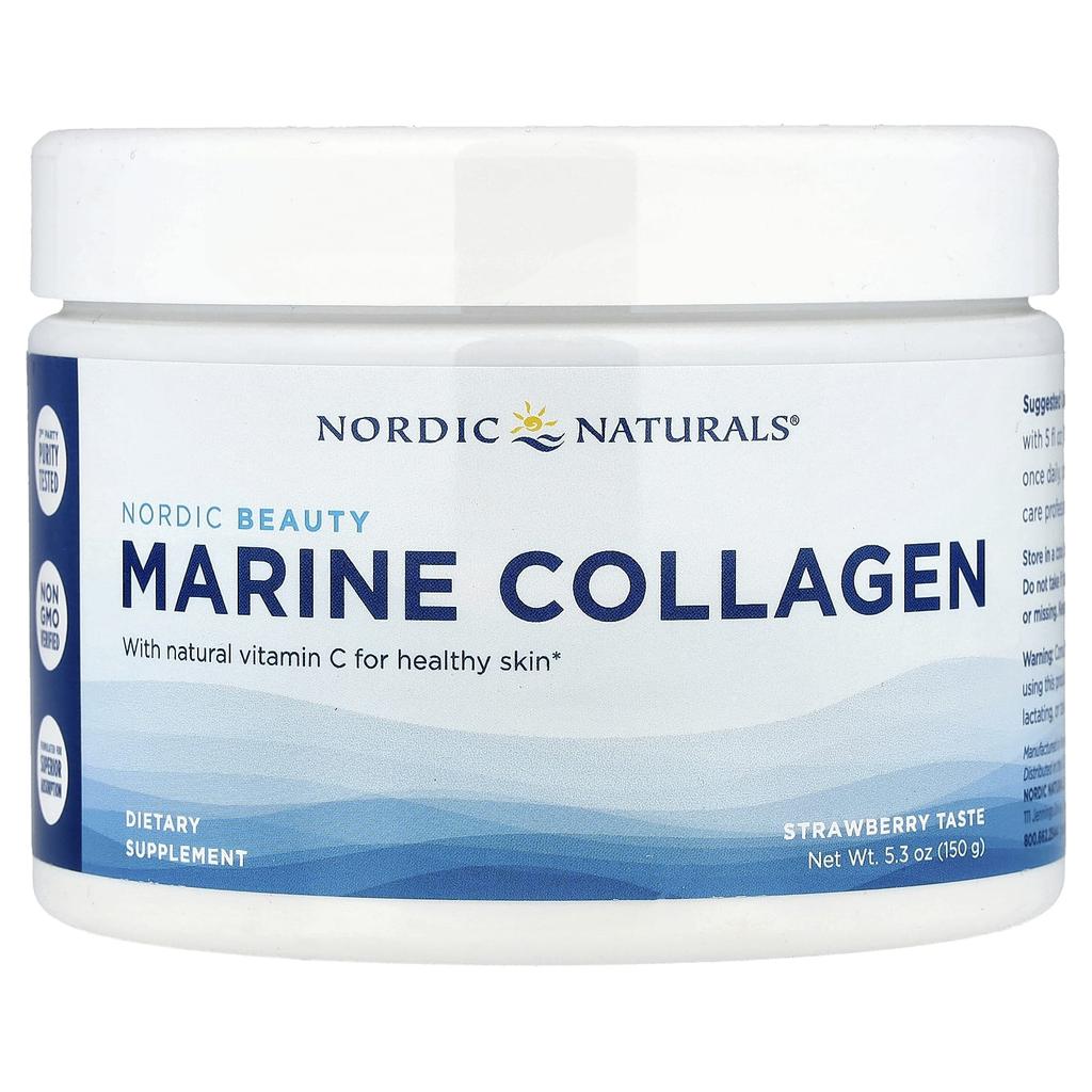 Nordic Beauty, Marine Collagen with Vitamin C, Strawberry Flavor, 150G(5.3Oz)