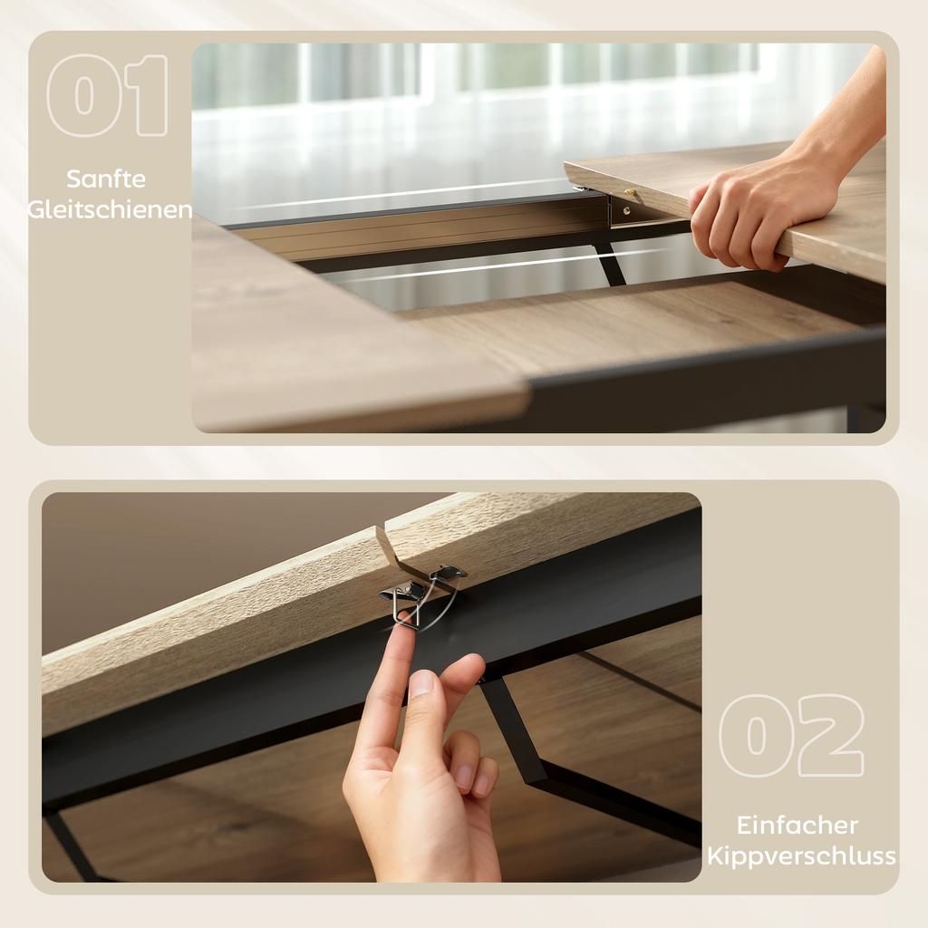 Mesa de Comedor Extensible para 6-8 Personas, 140-180 cm, Mesa de Cocina Rectangular con Base de Acero, Madera Natural+Negro