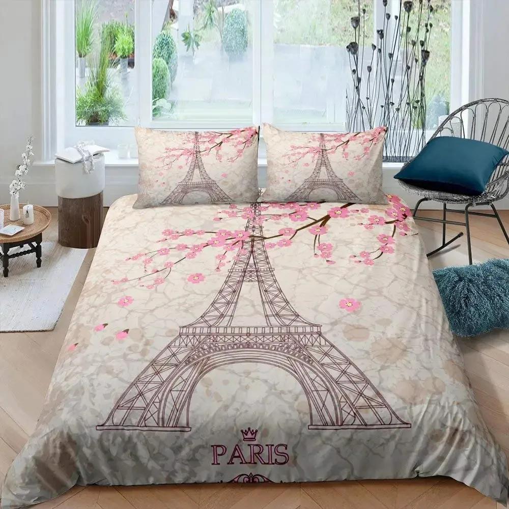 Cherry Blossom Duvet Cover Set Pink Flower Bedding Set for Girls Adults Petal Floral Comforter Cover Japanese Style Quilt Cover