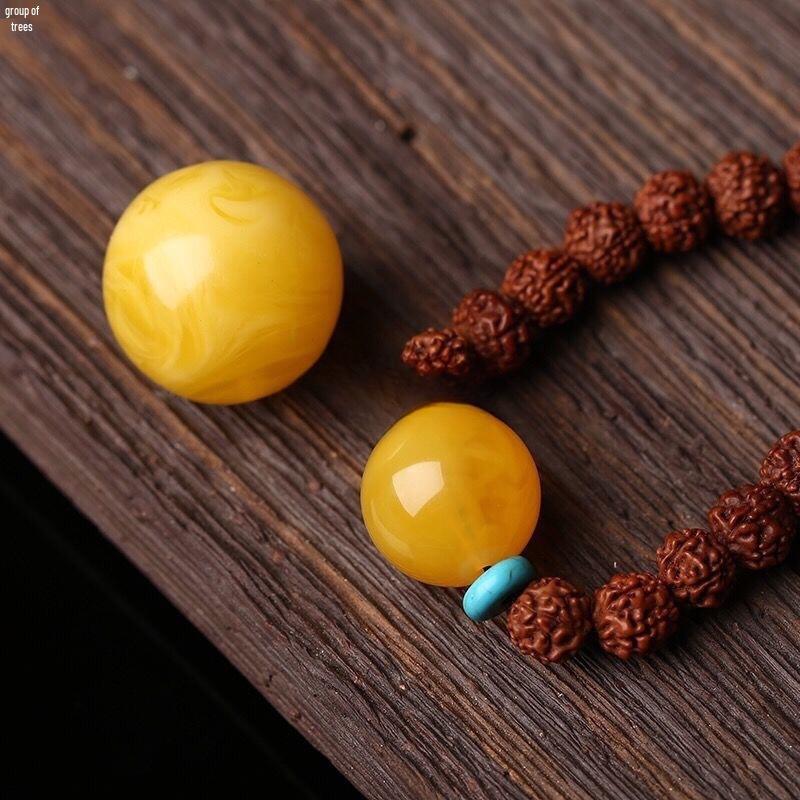 Natural Beeswax Amber Round Bead Bracelet Accessory