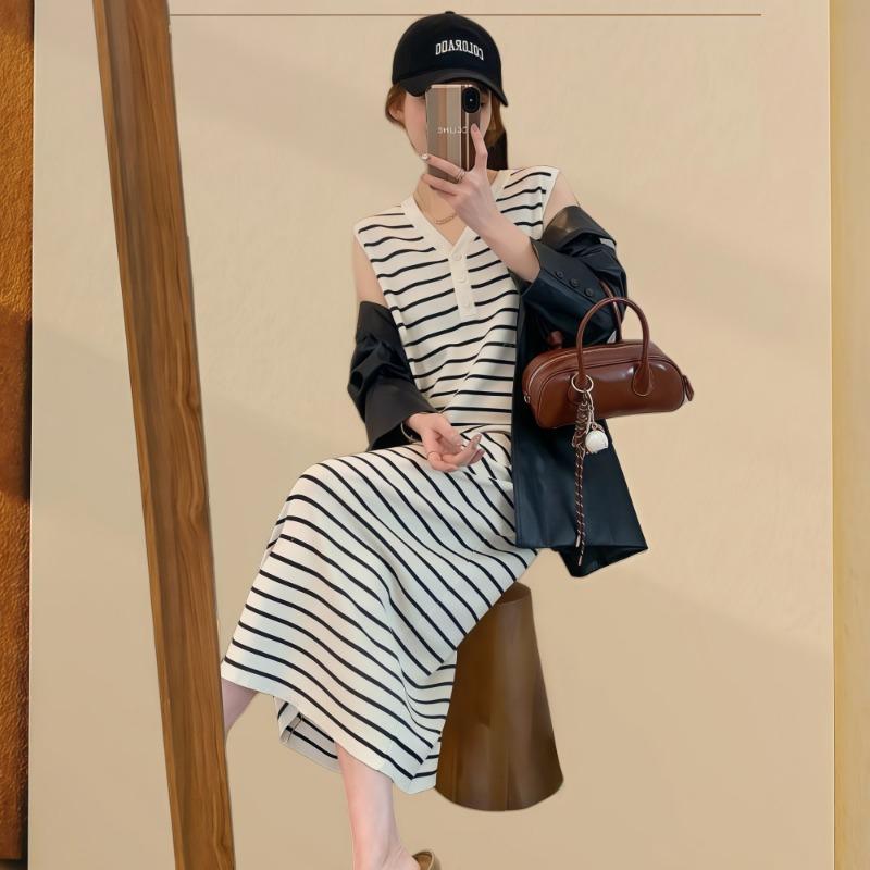 Women's Advanced V-neck Sleeveless Knit Dress Summer Slimming Base Long Dress