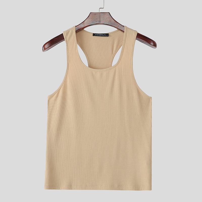 

INCERUN Men Summer Strap Sleeveless Rib Casual Sport Tank Tops Undershirts 2XL хаки
