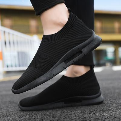 Pure Black Summer Men's Shoes Breathable Trend Sports and Leisure Shoes Men's Flying Woven Mesh Running Shoes