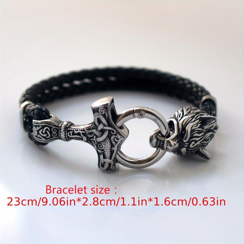 Fashion Men's Viking Wolf Head Hammer Bracelet - Nordic Pirate Style Jewelry Gift
