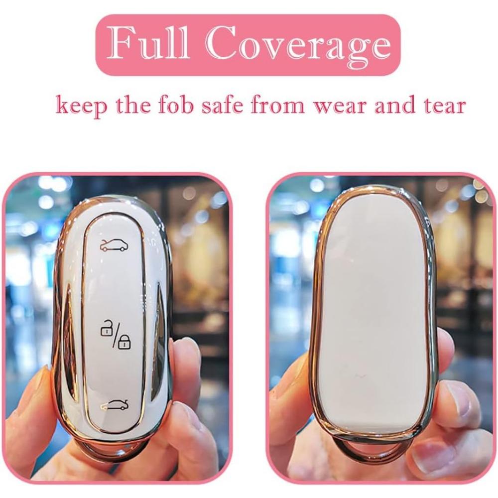 For Tesla Model X Key Fob Cover with Keychain, Full Cover Protection Key Fob Case Premium Soft TPU Smart Remote Key Holder
