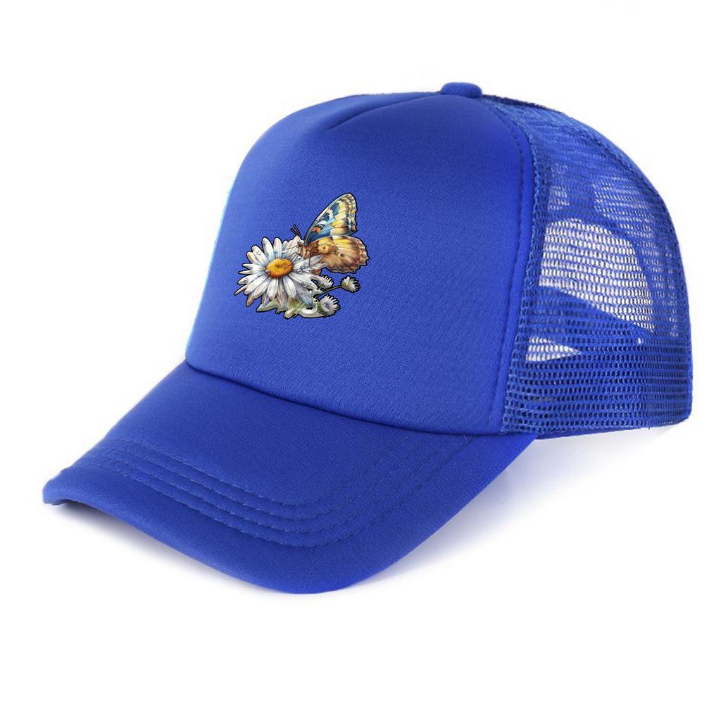 Flower Butterfly Printed Snapback Cap Adjustable Hip Hop Distressed Baseball Hat Unisex for Travelling Tennis Outdoor Sports