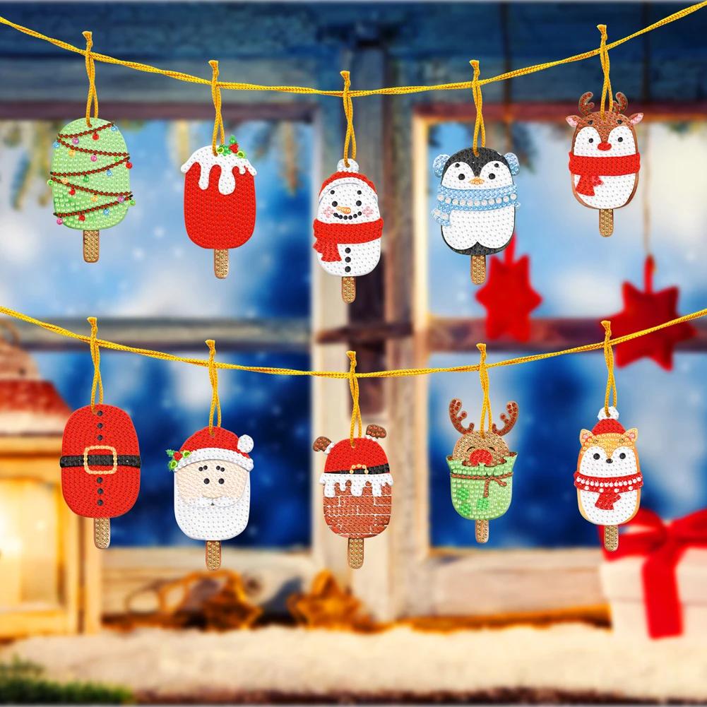 10/20Pcs Christmas Decor Diamond Painting Pendant Special-shaped Drill 5D DIY Hanging Ornament Spot Drill Cartoon Single Side
