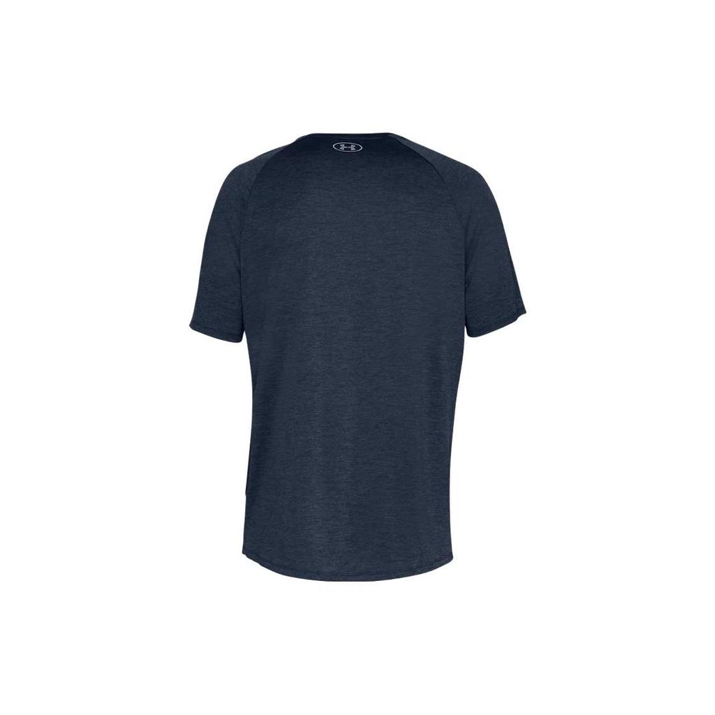 Under Armour Solid Color Logo Print Straight Cut Crew Neck Short Sleeve T-Shirt Men Tops Dark-Blue 1328190-408