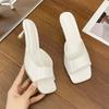 Fashion 2025Womens Summer New Style Simple Solid Color Fashion Square Toe Sandals PU Leather Outdoor Casual Party Dress Women's Slippers