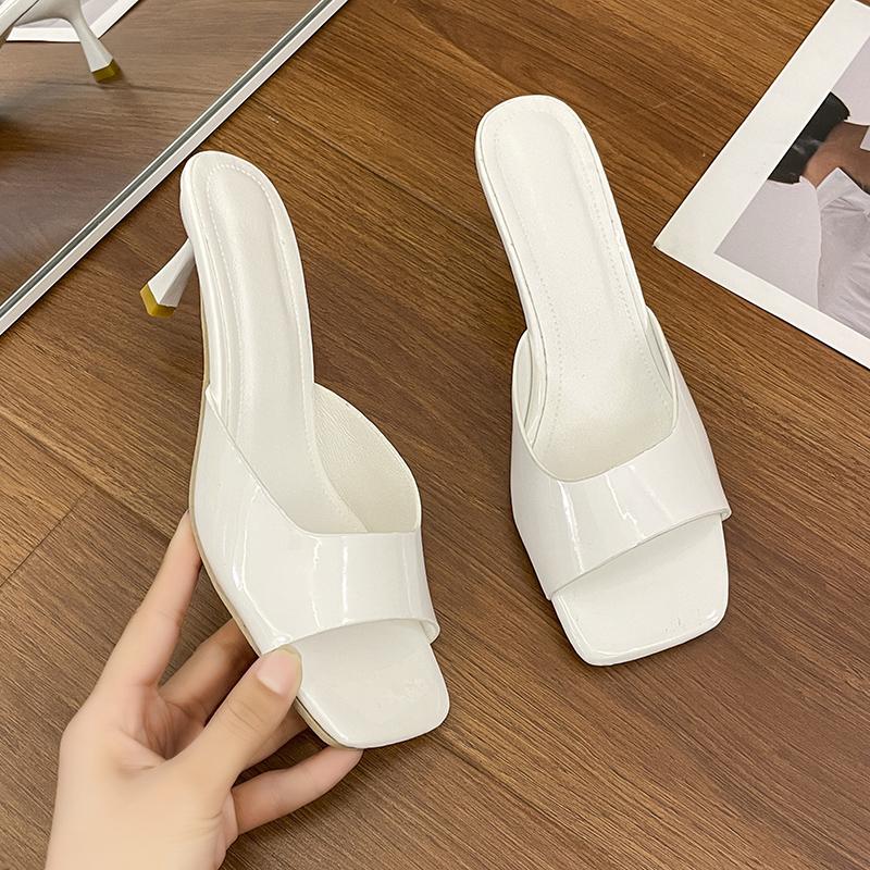 Fashion 2025Womens Summer New Style Simple Solid Color Fashion Square Toe Sandals PU Leather Outdoor Casual Party Dress Women's Slippers