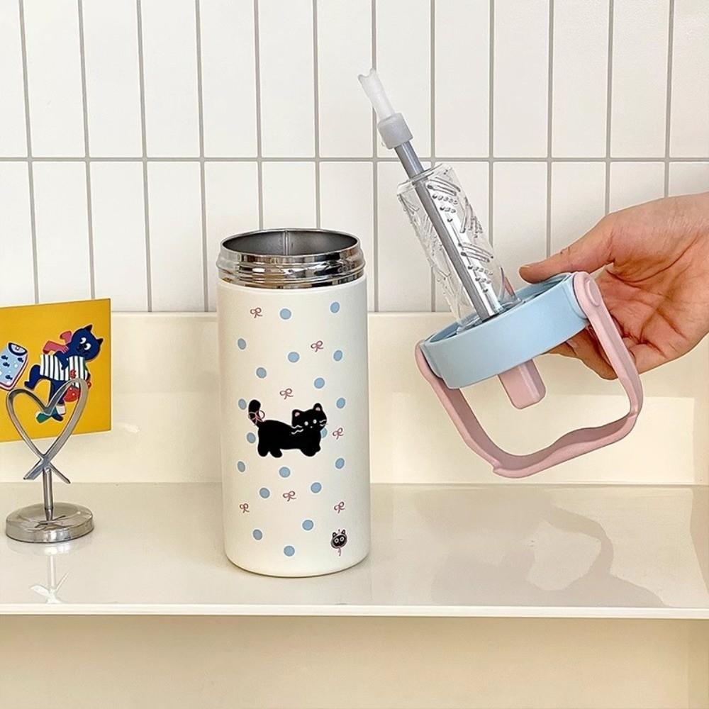 Water Cup Portable Insulated Cup 600ml Cute Cat Thermos Mug Sport Thermal Water Bottle  Female