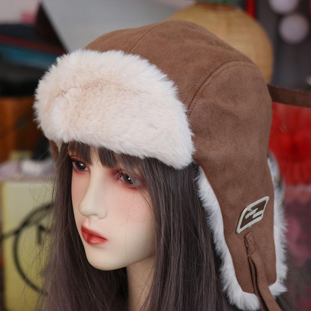 Thickened Ear Protective Hat Solid Color Women Plush Hat Fashion Winter Pilot Hat  Student