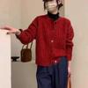 Women's Retro Wool Cardigan Sweater, Autumn/Winter, Thick, Single-Breasted, Round Neck, Cable Knit