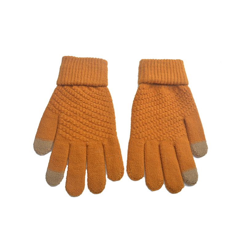 Korean-Style Touchscreen Gloves for Men & Women - Warm Velvet, Winter Cycling, Cute Wool Design, Five-Finger Fit, Ideal for Students