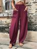 Women's Solid Color Casual Pants with Pockets and Elastic Waist