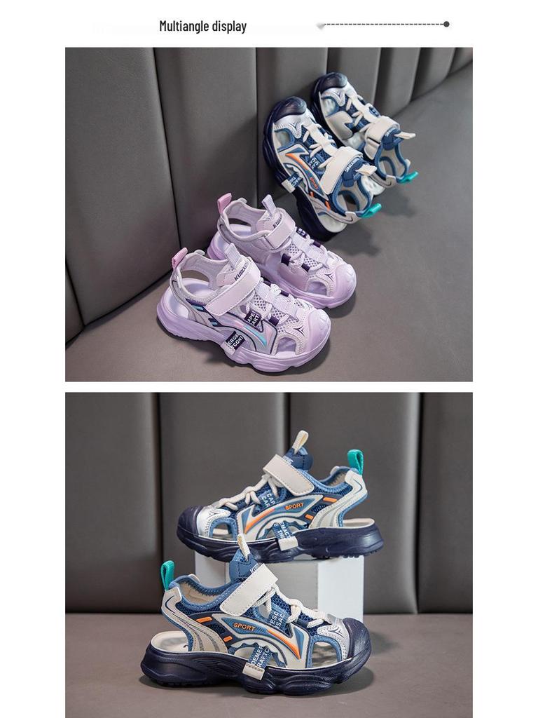 Kids' Non-slip Closed-toe Sports Sandals with Velcro - Soft Sole Beach Shoes for Boys & Girls, Toddlers To Big Kids